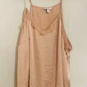 Nine‎ West Satin Lace Cami Pink Champagne Blush Adjustable Spaghetti Straps 4X